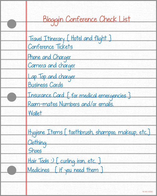 BLogging Conference Check List Printable