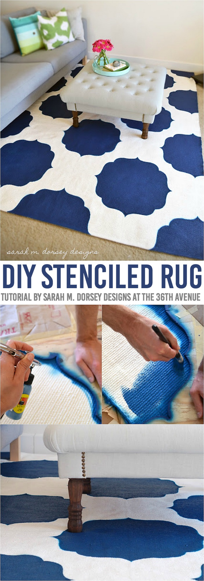 This DIY Stenciled Rug Tutorial is awesome and easy to follow! Can you believe this rug was hand painted? The possibilities are simply endless! Home decor just got better!