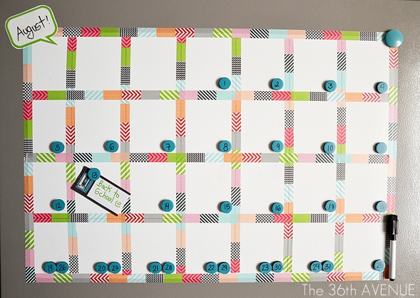 Magnetic washi tape calendar + 10 of the best DIY back to School ideas. Awesome ways to stay organized and get ready for back to school. the36thavenue.com