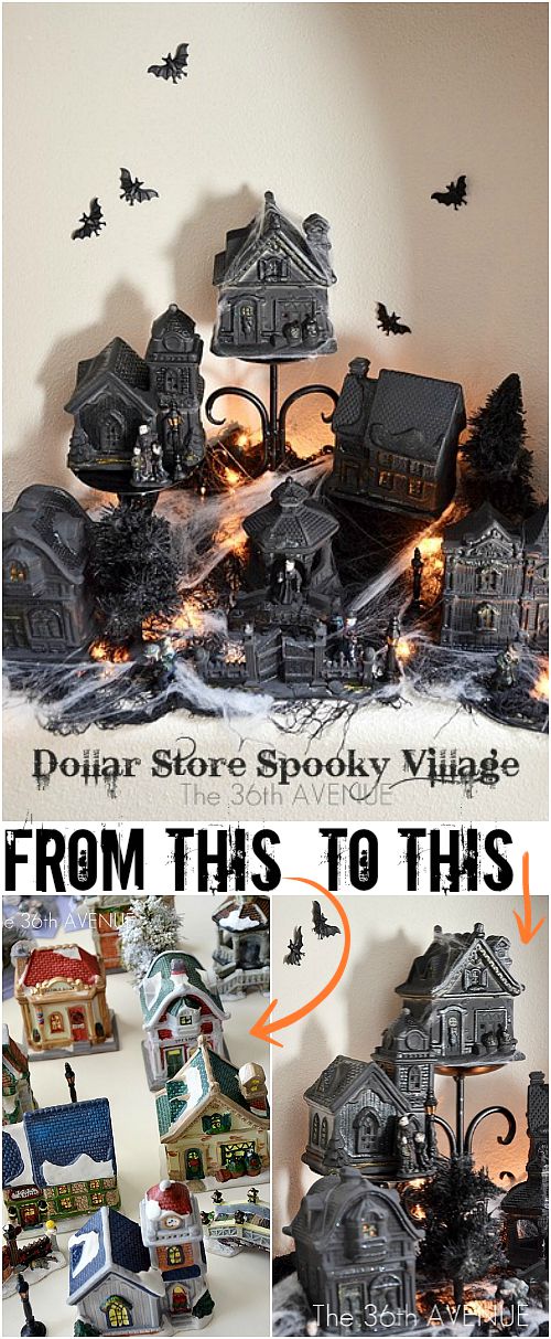 Halloween Decor - Make this DIY Halloween Village for ten dollars at the36thavenue.com So awesome! 
