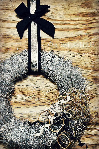 DIY Tinsel New Years Wreath by the36thavenu.com Affordable, quick, and easy to make!