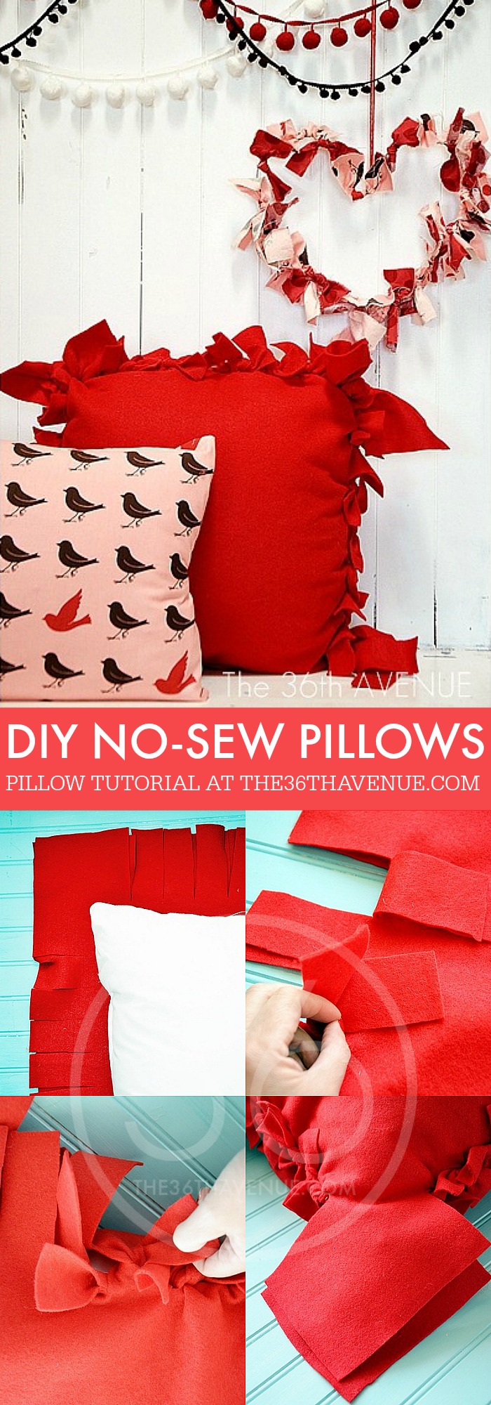 No Sew Pillow Tutorial. How to make a fabric pillow without sewing a stitch. 