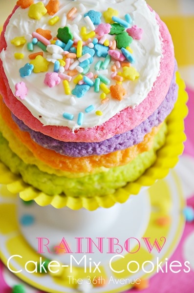 Rainbow Cookies { just three ingredients } made with Cake Mix. Kids LOVE them! the36thavenue.com