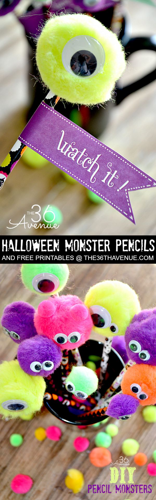 Halloween - Halloween Adorable Monster Pencils and Free Printable at the36thavenue.com