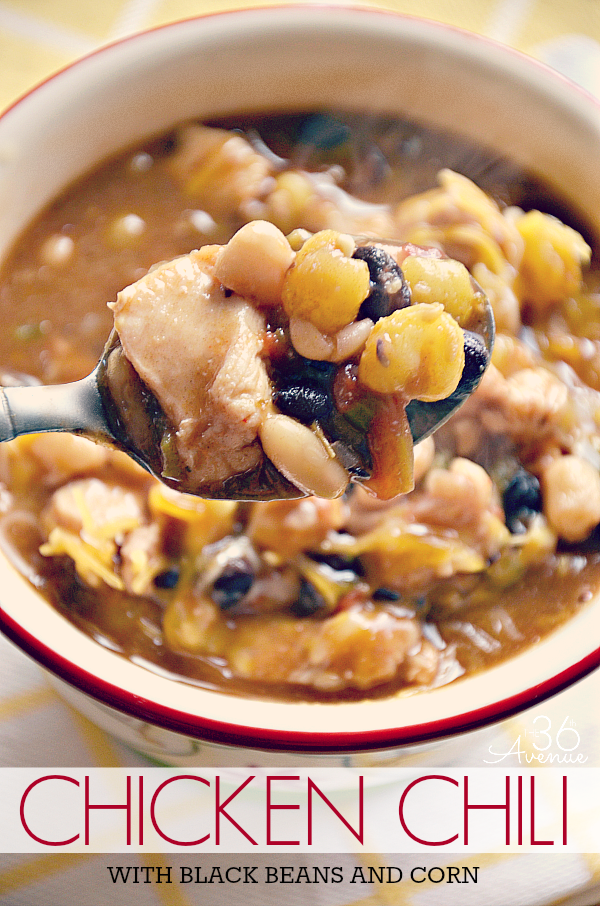 Chicken Chili with Black Beans and Corn Recipe... Oh yum! the36thavenue.com