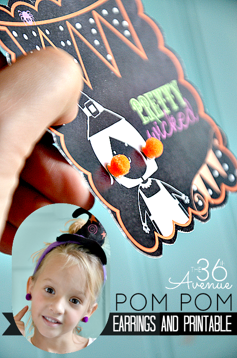Free Halloween Printable and Pom Pom Earrings Tutorial at the36thavenue.com ...Pretty Wicked! 