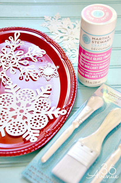 DIY Christmas Decoupage Platter Tutorial at www.the36thavenue.com Let it snow! #MSholiday