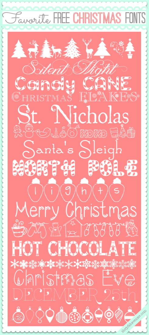 Adorable Free Christmas Fonts and links to downloads at the36thavenue.com So festive and cute!