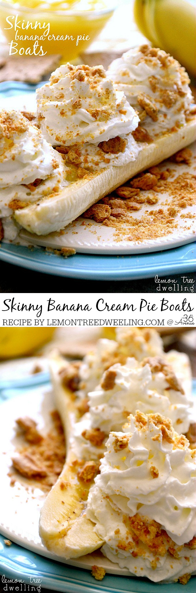 Recipes - Skinny Banana Cream Pie Boats - just 4 ingredients & a perfect (guilt-free) summer treat! lemontreedwelling.com