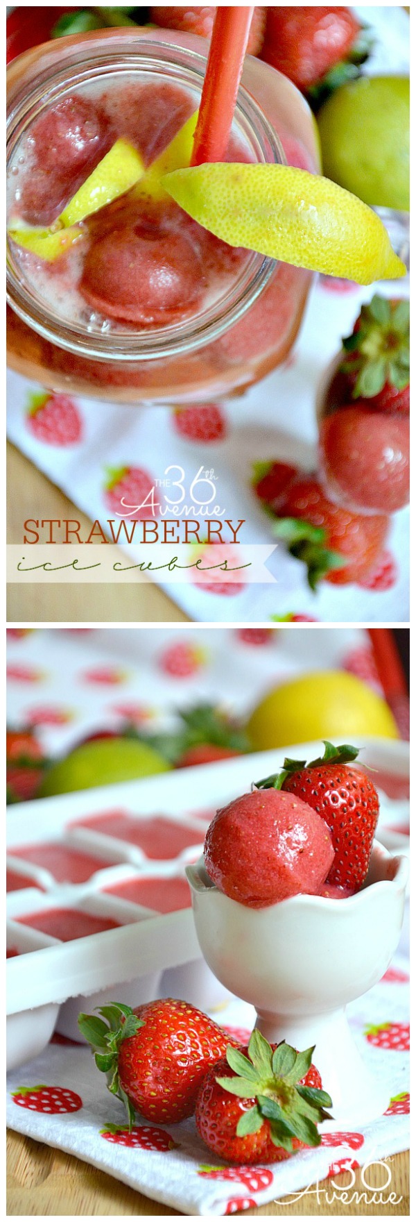 Strawberry Ice Cubes Recipe by the36thavenue.com Such an easy and delicious way to add flavor to your drinks!