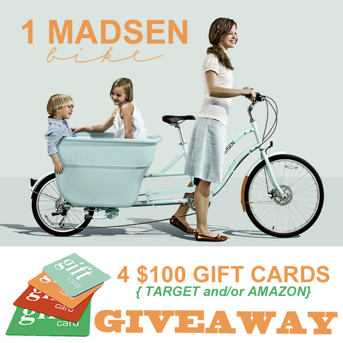 Enter to win a MADSEN BIKE and four $100 Gift Cards to Target/Amazon! Enjoy the ride!!! 