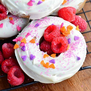 White Chocolate Covered Raspberry Donuts for the36thavenue.com from willcookforsmiles.com