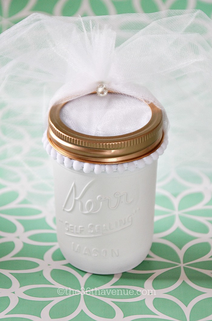 Mason Jar Crafts- DIY Groom and Bride Jars at the36thavenue.com Cutest wedding gift ever!