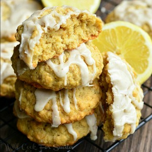 Oatmeal Cookies with Lemon Vanilla Glaze by willcookforsmiles.com