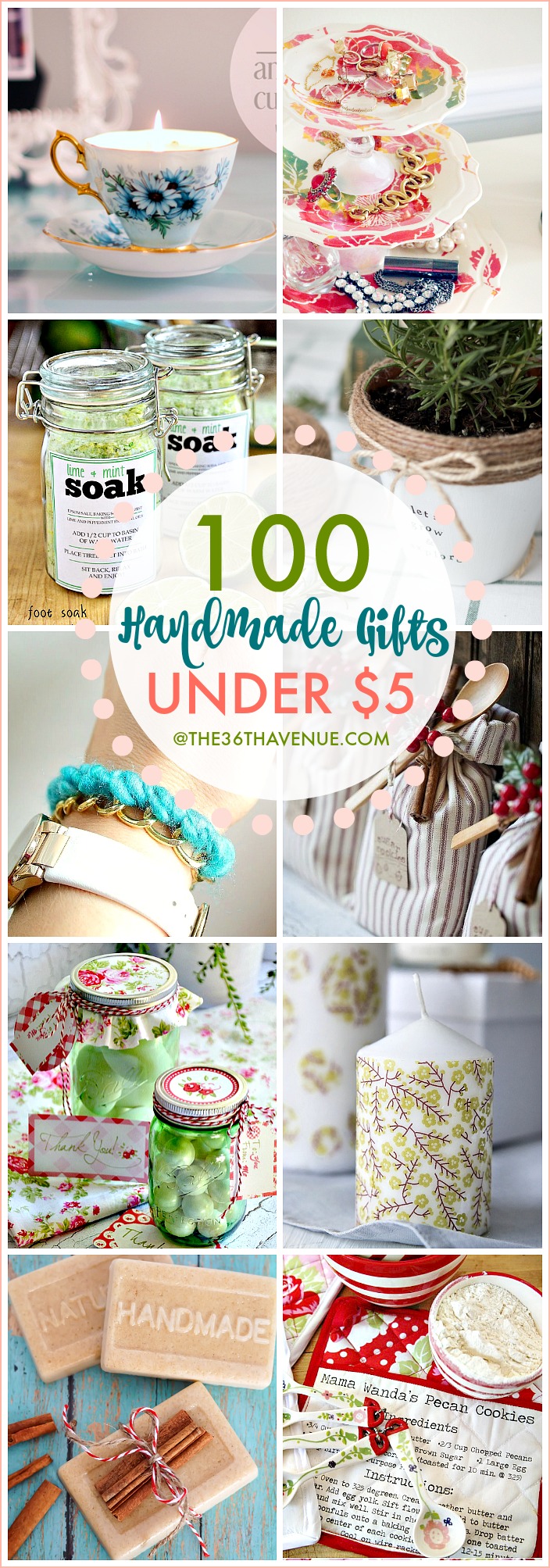 Over 100 Handmade Gifts that are perfect for Christmas gifts, birthday presents, and Mother's Day Gifts... These handmade gift ideas under five dollars are super easy to make, adorable, and affordable... MUST PIN!