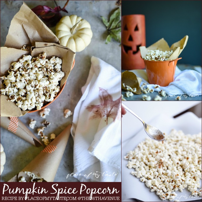 Fall Recipe - This Pumpkin Spice Popcorn is a delicious and festive fall recipe! Perfect to snack on during Thanksgiving or give it away as Halloween treats! 