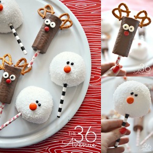 Christmas Recipes - These adorable Christmas Treats are perfect for neighbor gifts. You can make these reindeers and snowmen in minutes and they are adorable for Christmas Parties or as a quick and easy Christmas dessert. PIN IT NOW and make them later!