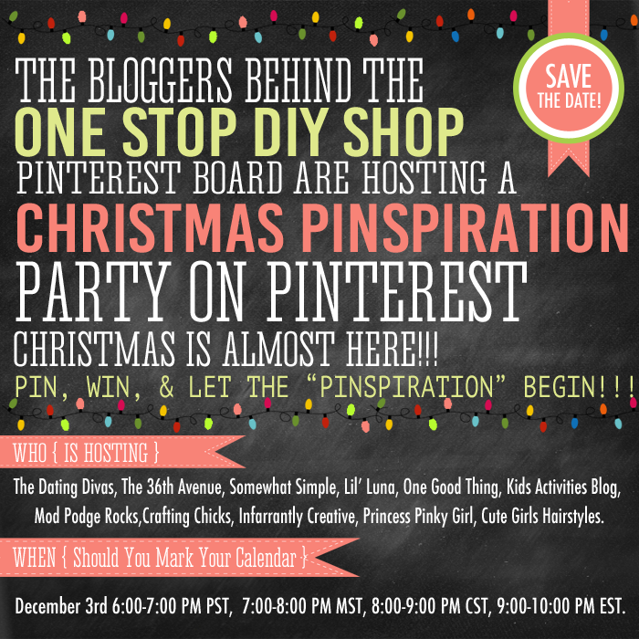 Who’s ready to be Pinspired at the Christmas Pinspiration Party on Pinterest on Dec 3rd?! ELEVEN of the BEST bloggers sharing all of their BEST Christmas Pins ever on one board!!!! CLICK THRU TO RSVP and ENTER!!