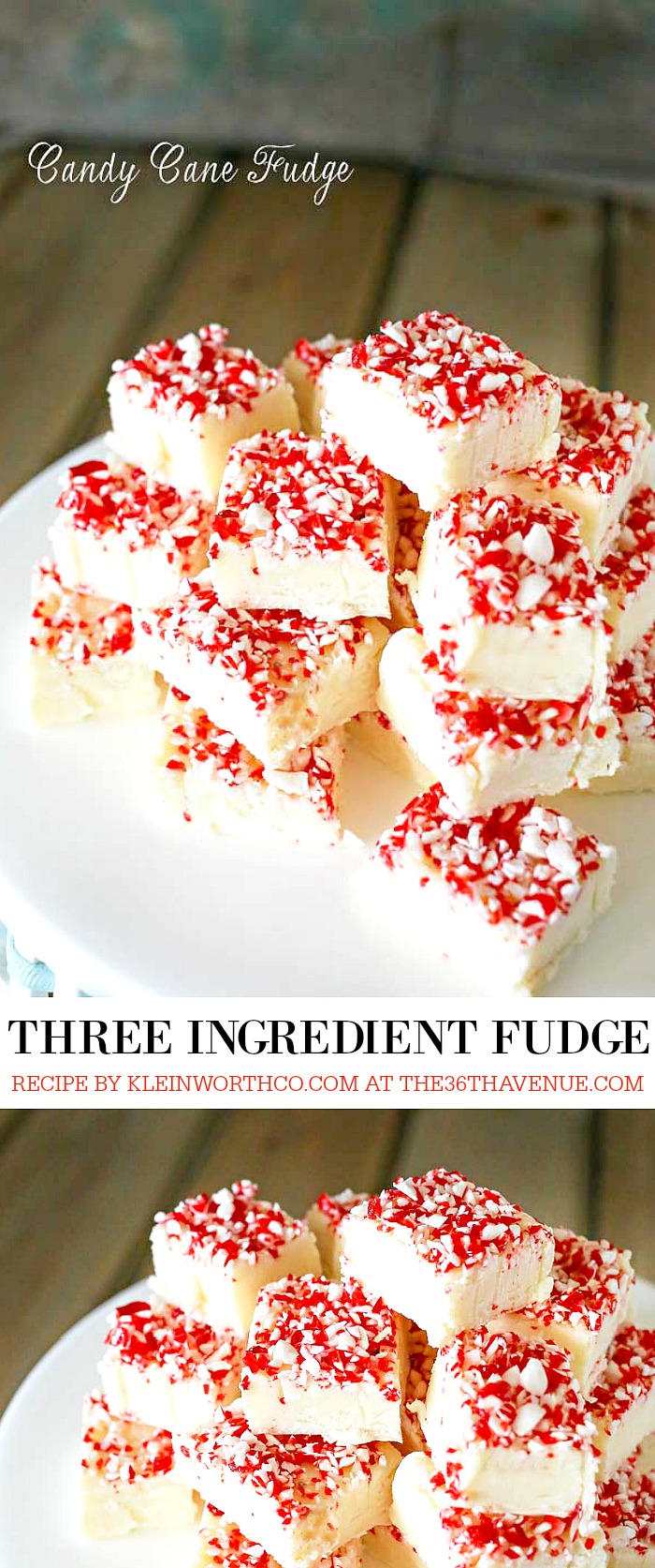 Christmas Recipes - This is a Three Ingredient Recipe! Make this Candy Cane Fudge Recipe for your Christmas Parties, neighbor gifts, or simply share it with your family and friends. Such an easy recipe and super delicious! PIN IT NOW and make it later!