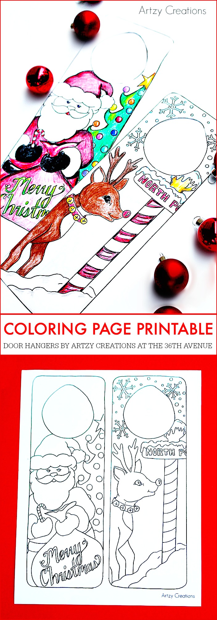 Kid Christmas Crafts - Print this adorable Christmas Coloring Page and help the kiddos make festive door hangers for their bedrooms. They will love this craft idea! PIN IT NOW and print it later!