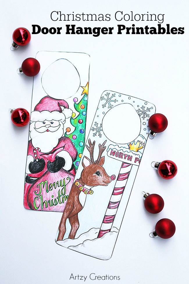 Kid Christmas Crafts - Print this adorable Christmas Coloring Page and help the kiddos make festive door hangers for their bedrooms. They will love this craft idea! PIN IT NOW and print it later!