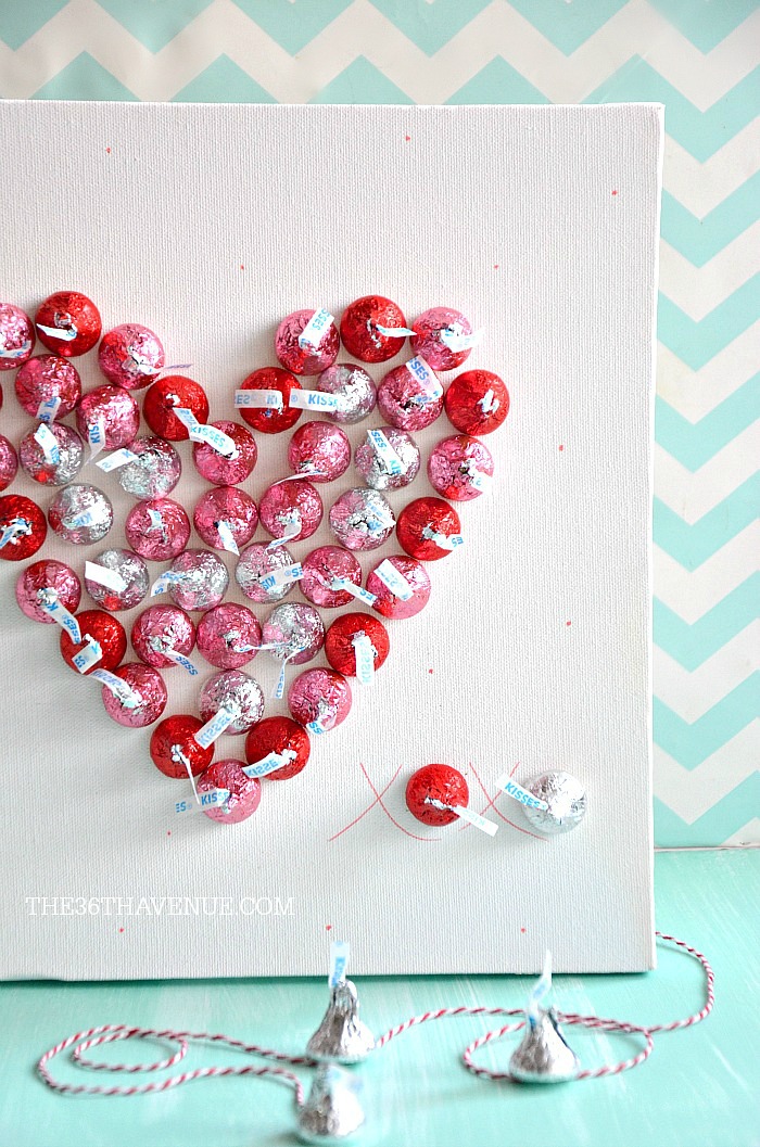 Handmade Gift Idea - Super cute Heart & Kisses Canvas. PIN IT NOW and make it later!