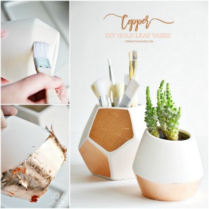 DIY Copper Vases - These DIY Copper Gold Leaf Storage Vases are adorable and super easy to make! PIN IT NOW and make them later!