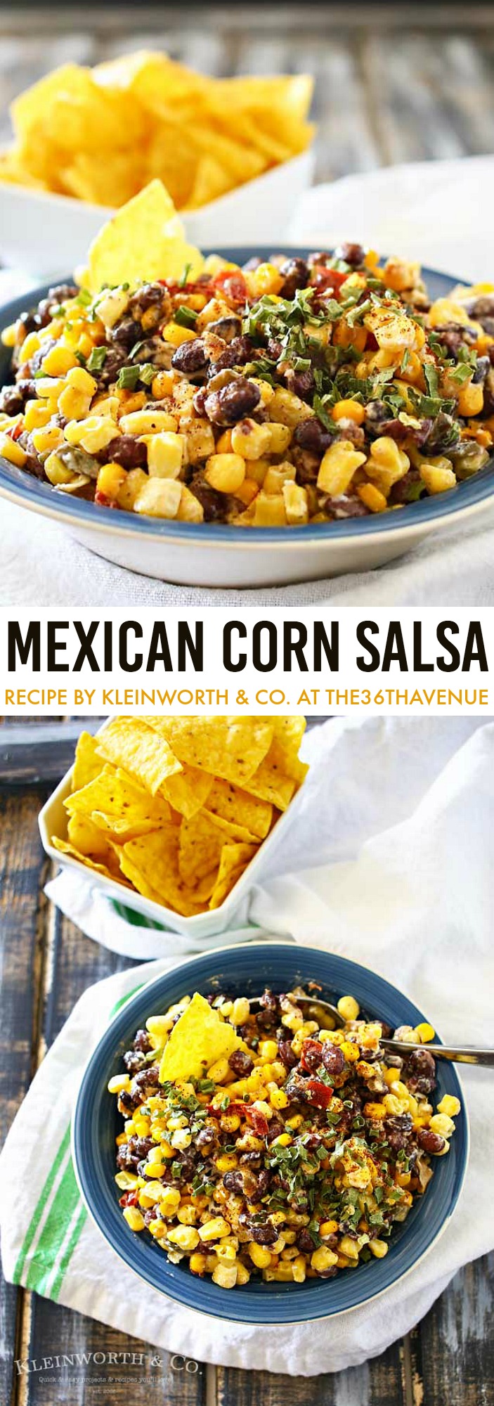 Mexican Corn Salsa - This salsa is delicious. What's not to like, corn, black beans, peppers, onions & chilies all seasoned with chili powder, cumin & a zingy lime crema. 
