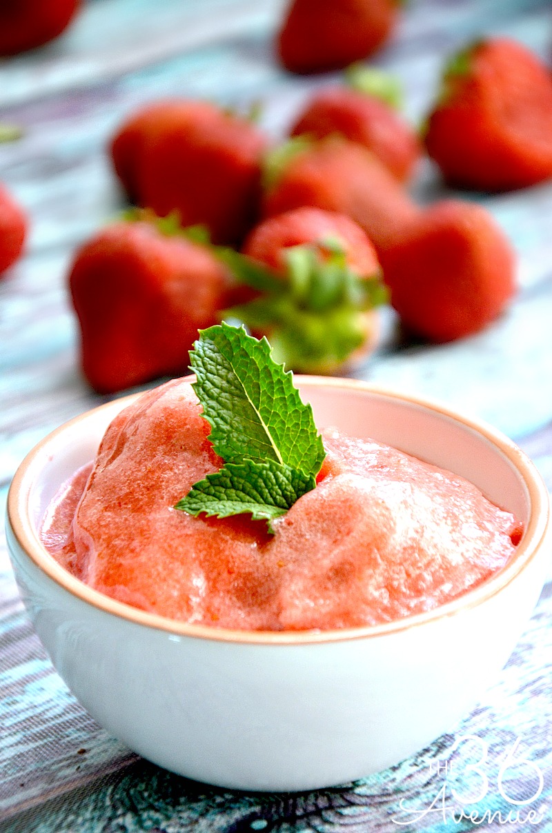 Delicious and easy Strawberry Sorbet Recipe. Just two ingredients and tons of flavor. This is the perfect dessert or cold summer snack. 