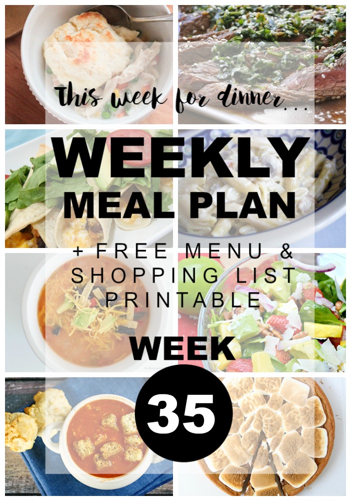 Weekly Meal Plan - We have for you Baked Flautas, Slow Cooker Chicken Tomato Soup, Penne with Cream Sauce, Tropical Spinach Salad, Biscuit Chicken Pot Pie, Slow Cooker White Bean and Chicken Chili, Grilled Marinated Steak, and for dessert S'mores Pazookie. 