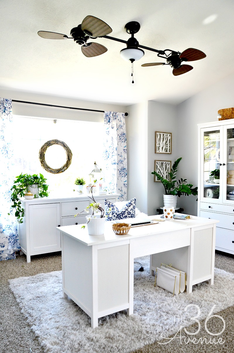 Home Office Decor - This room went from dining room to office. So pretty!