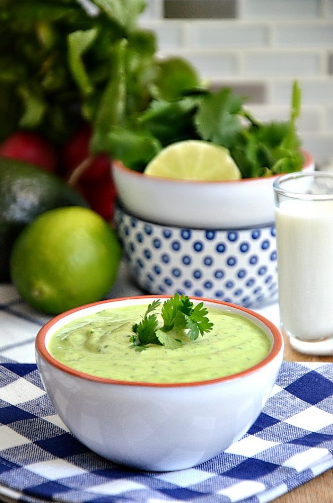 Delicious oil free Avocado Cilantro Dressing made with all natural ingredients and so easy to make. 