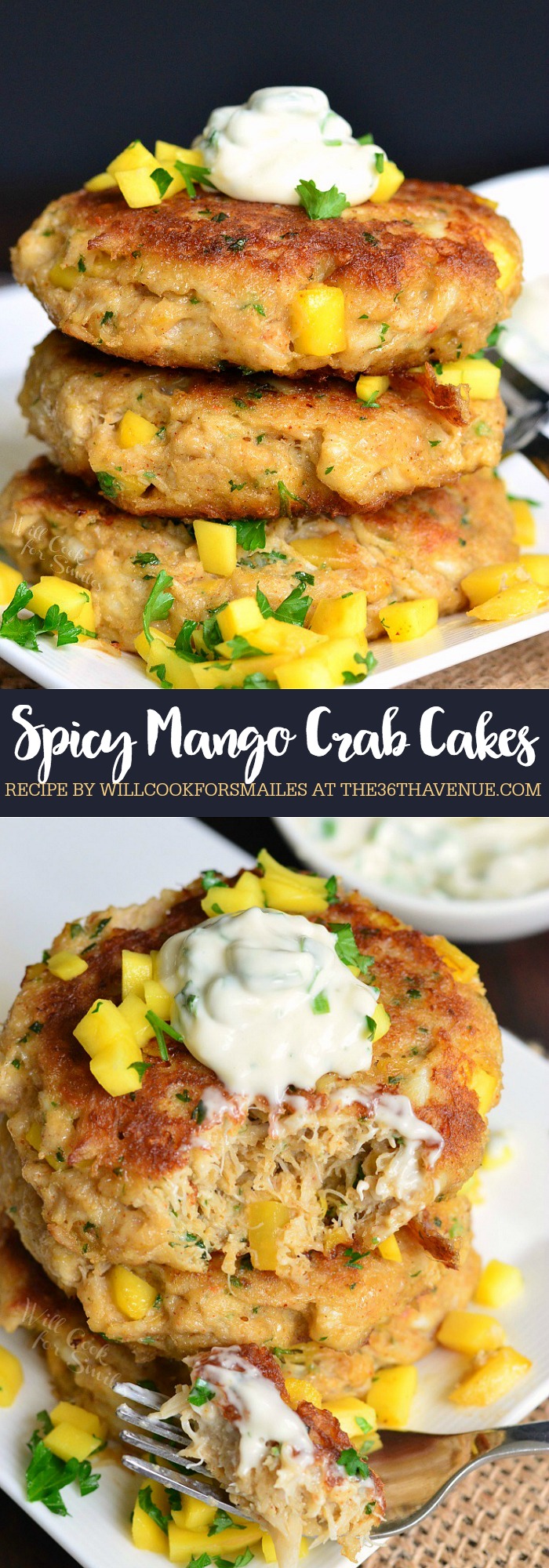 Spicy Mango Crab Cakes Recipe. These delicious crab cakes are made with fresh crab, sweetened with fresh mango, and served with sweet and spicy creamy sauce.